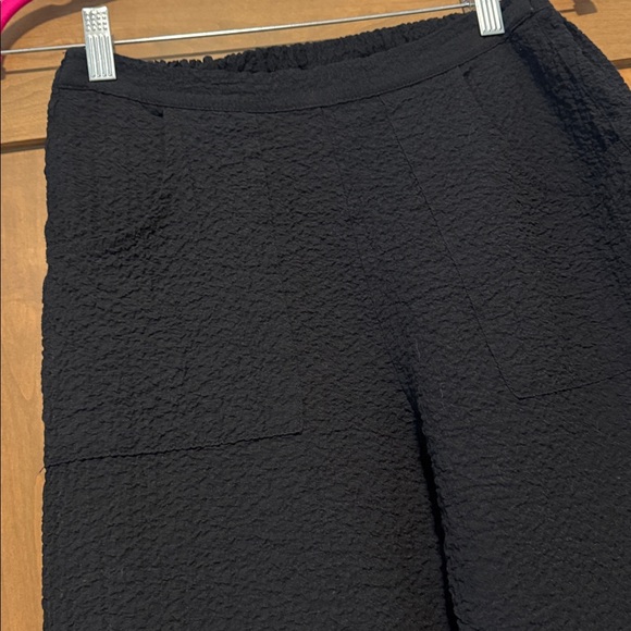 Habitat Black Crinkle Cropped Pull On Pants Womens XS Textured buttons Lagenlook - Picture 6 of 12